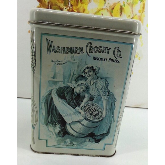 Rare Blue Print Vintage Flour Tin Gold Medal Flour Washburn Crosby Co cookie box - Picture 1 of 7